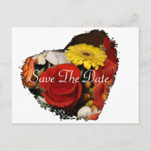 "Save the Date" Jagged Edge Heart Bouquet Postkarte