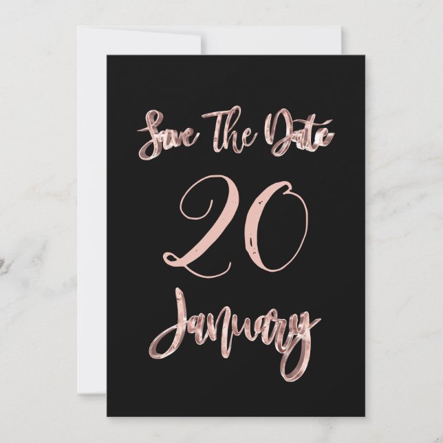 Save the Date Januar Party Black Rose Gold Script (Vorderseite)