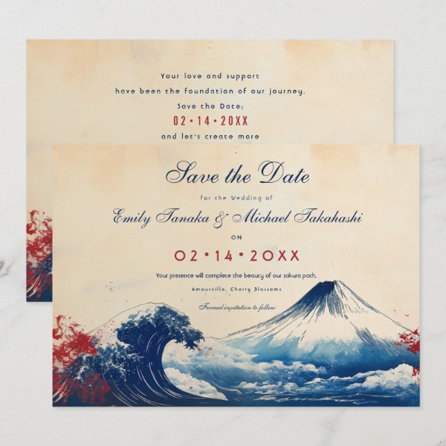 Save the Date Japonesque Harmonie mit Fuji (Vorne/Hinten)