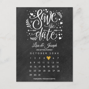 Save the Date Kalender Gold Herzklammer Postkarte