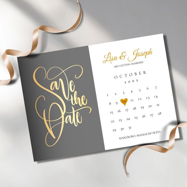 Save the Date Kalender Gold Liebe Herz Magneteinladung (Von Creator hochgeladen)