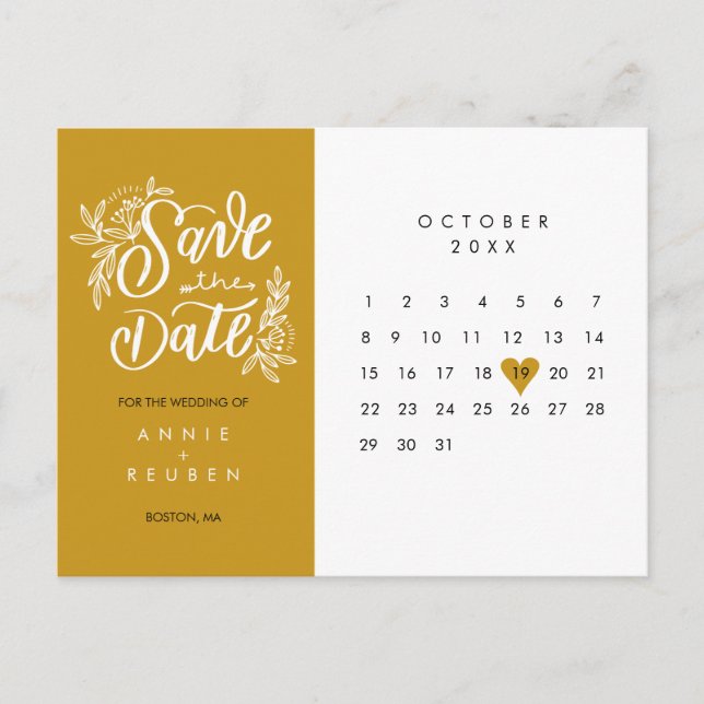 Save the Date Kalender Gold Liebe Herz Postkarte (Vorderseite)