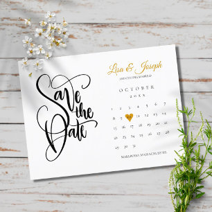 Save the Date Kalender Gold Liebe Herzeinladung Ankündigungspostkarte