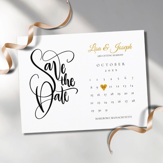 Save the Date Kalender Gold Liebe Herzstück Postka Ankündigungspostkarte (Von Creator hochgeladen)