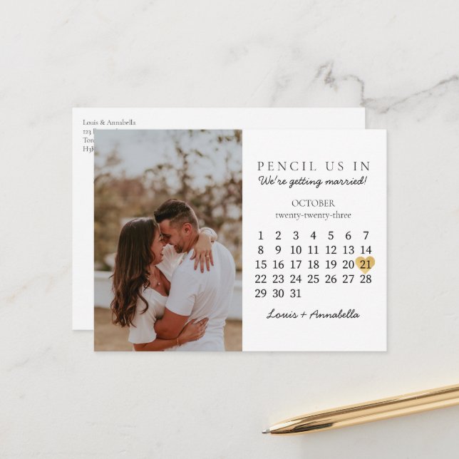 Save the Date Kalender - Goldenes Herz Oktober 202 Postkarte (Vorderseite/Rückseite Beispiel)