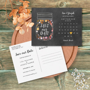 Save the Date Kalender Herz Mason Jar Chalkboard Postkarte