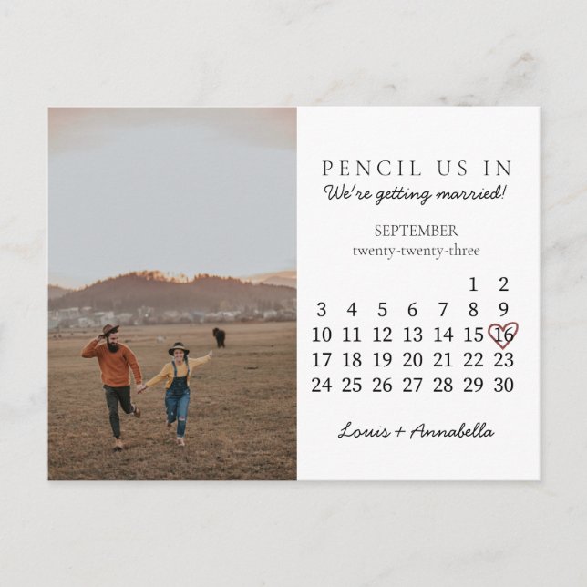 Save the Date Kalender Rose Herzstück September 20 Postkarte (Vorderseite)