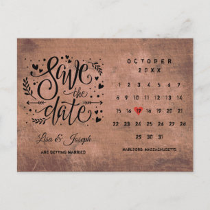Save the Date Kalender Rote Liebe Herz Rustikales  Ankündigungspostkarte