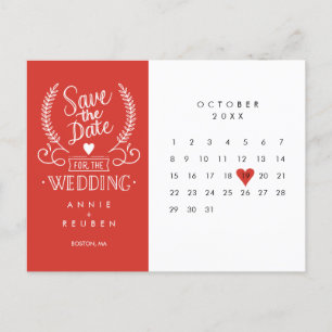 Save the Date Kalender Rote Liebe Herzkarte Ankündigungspostkarte
