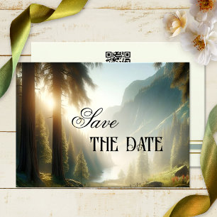 Save the Date Karte des verzauberten Waldgebirges