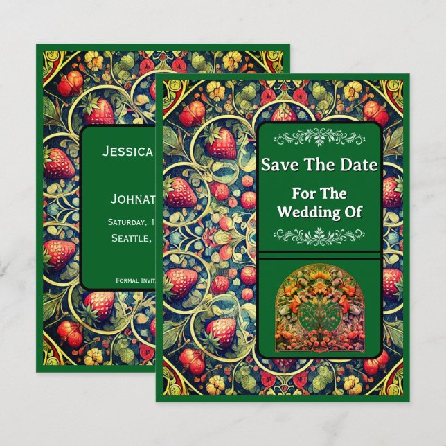 Save-The-Date-Karte Erdbeermuster Save The Date (Vorne/Hinten)