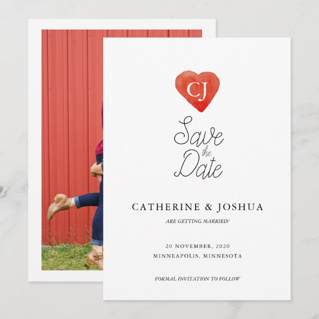 Save the Date Karte für das rote Herz (Vorne/Hinten)