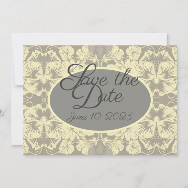 Save the Date Karte für Elfenbein und Grauflora (Vorderseite)