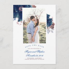 Save the Date-Karte für Navy Blue & Mauve-Foto Begleitkarte