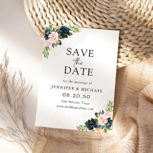 Save the Date-Karte für Navy & Blush Pink Date