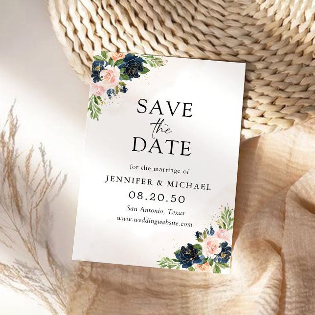 Save the Date-Karte für Navy & Blush Pink Date (Von Creator hochgeladen)