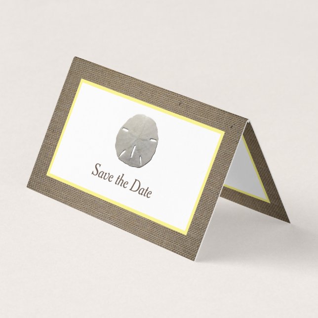 Save the Date-Karte für Sand-Dollar und Burlap-Fot Visitenkarten (Vorderseite)