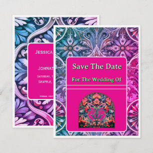 Save-The-Date-Karte Rosa/Blaues Muster Save The Date