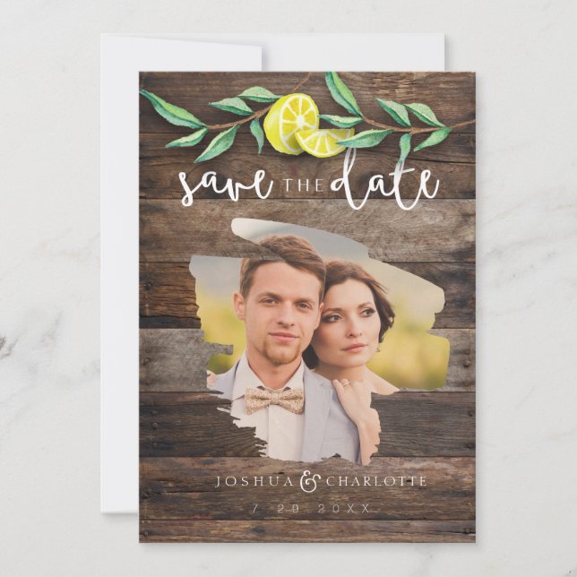 SAVE THE DATE KARTE | Rustic Wood Lemon Wedding (Vorderseite)