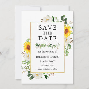 Save the Date Karte Sonnenblumen Weißes Blumengrün