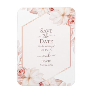 Save the Date Karte von Boho White und Pink Roses Magnet