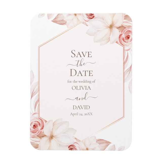 Save the Date Karte von Boho White und Pink Roses Magnet (Vertikal)