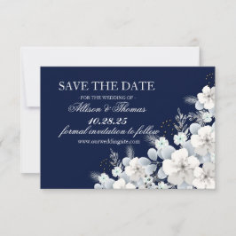 Save the Date Karte weiß Blume Sakura blau