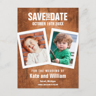 Save the Date Kinder Fotos Boho Vintag Wood Postkarte