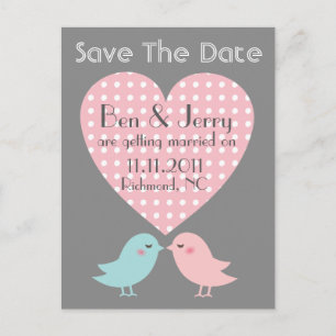 Save the Date Kissing Pop Birds Postcard Ankündigungspostkarte