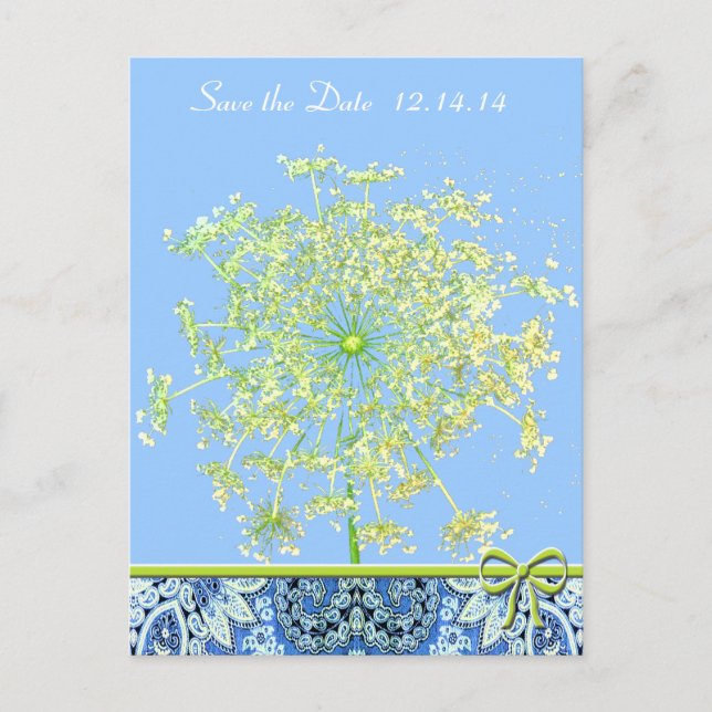 Save the Date Königin Anne's Lace Lapis Blue Green Ankündigungspostkarte (Vorderseite)