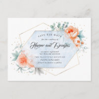 Save the Date Korallen Dusty Blue Floral