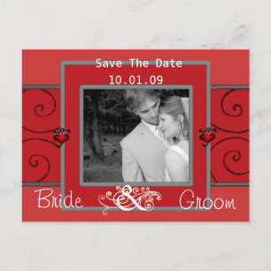 Save the Date Korallen und Grau mit Ihrem Foto Ankündigungspostkarte