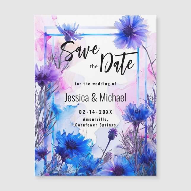 💍 Save the Date Kornblumen und Lavender Elegance Magneteinladung (Vorderseite)