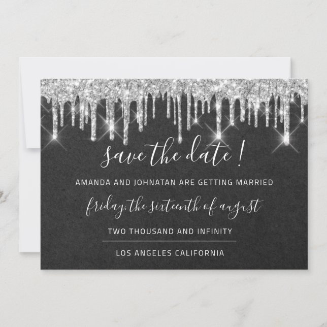 Save the Date Kraft Silver Grau Tropfen Graphite (Vorderseite)
