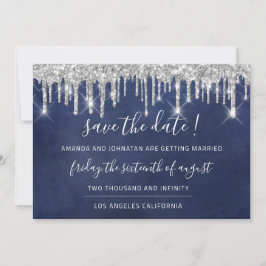 Save the Date Kraft Silver Gray Tropfen Blue Navy