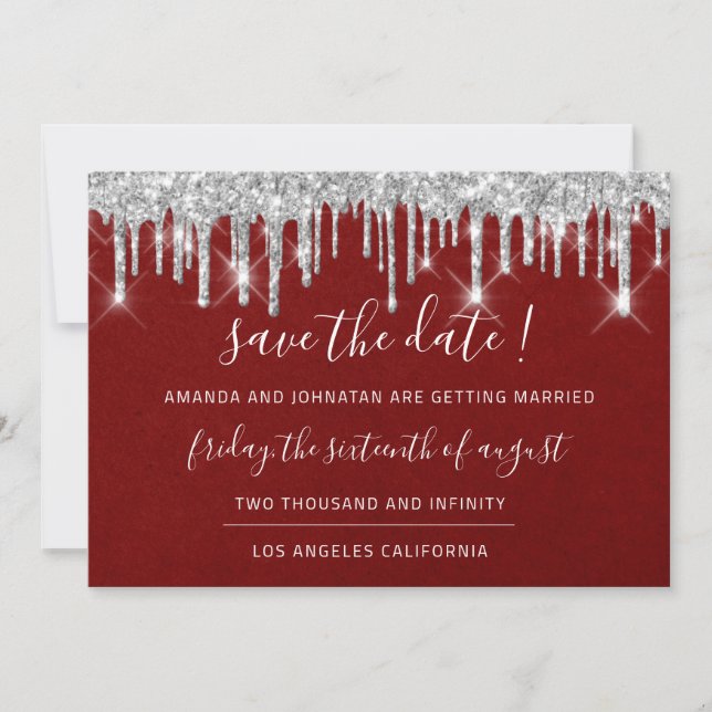 Save the Date Kraft Silver Gray Tropfen Roter Wein (Vorderseite)