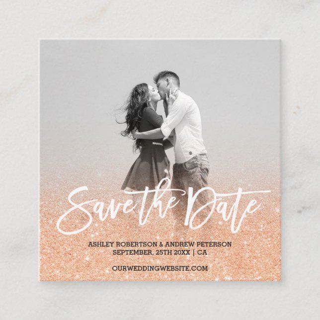 Save the Date kupfernes tan Imitat-Glitter-Foto Quadratische Visitenkarte (Vorderseite)