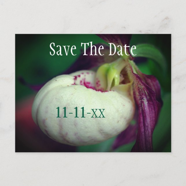 Save The Date Lady Slipper Flower Personalized Ankündigungspostkarte (Vorderseite)