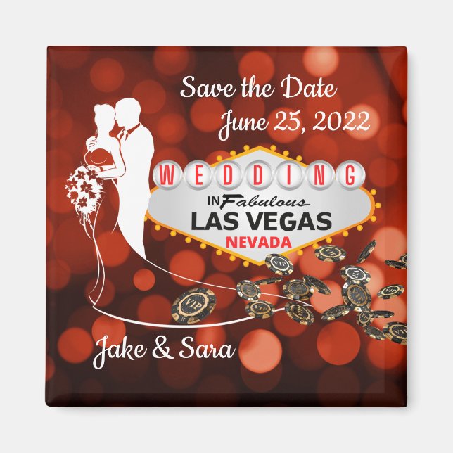 Save the Date Las Vegas 2 Inch Sq Magnet (Vorne)
