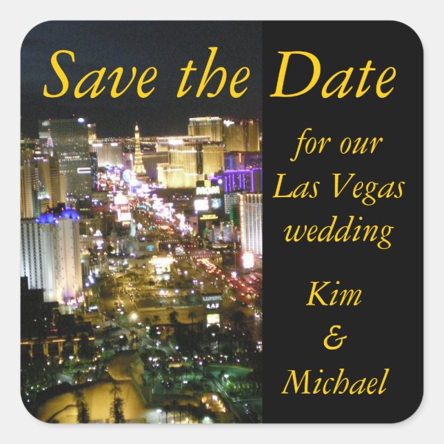 Save the Date Las Vegas Bride und Groom Quadratischer Aufkleber (Vorderseite)