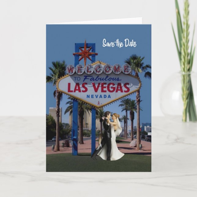 Save the Date Las Vegas Wedding Card mit Bride & Ankündigung (Vorderseite)