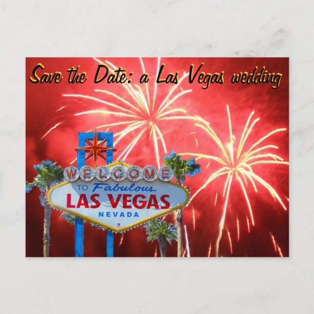 Save the Date Las Vegas Wedding Fireworks Ankündigungspostkarte (Vorderseite)