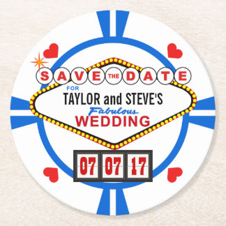 Save the Date Las Vegas Wedding Poker Chip Runder Pappuntersetzer