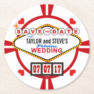 Save the Date Las Vegas Wedding Poker Chip Runder Pappuntersetzer