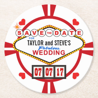 Save the Date Las Vegas Wedding Poker Chip Runder Pappuntersetzer