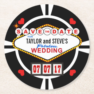 Save the Date Las- Vegashochzeits-Poker-Chip Runder Pappuntersetzer