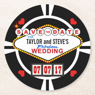 Save the Date Las- Vegashochzeits-Poker-Chip Runder Pappuntersetzer