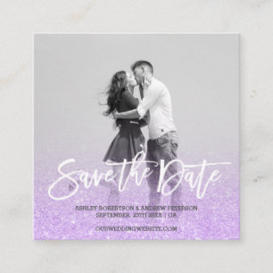 Save the Date Lavendel-Glitter-Foto des Imitats Quadratische Visitenkarte