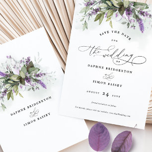 Save the Date Lavender Greenerity Script Wedding Einladung