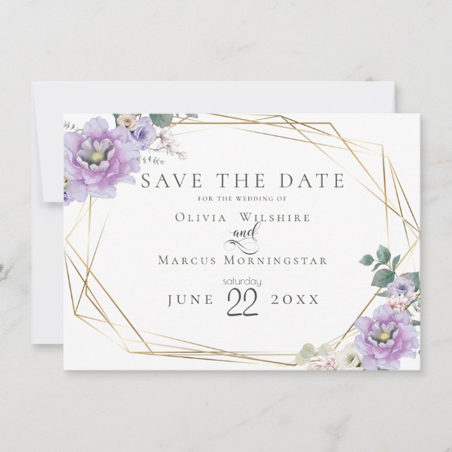 Save The Date | Lavender Watercolor Peony Blume Einladung (Vorderseite)